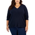 Plus Size Cable-Knit V-Neck Ivy Sweater