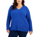 Plus Size Cable Knit V Neck Ivy Sweater