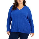 Plus Size Cable Knit V Neck Ivy Sweater