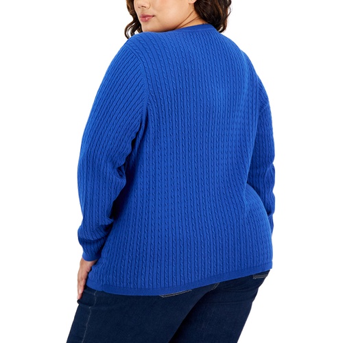 타미힐피거 Plus Size Cable Knit V Neck Ivy Sweater