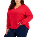 Plus Size Cable Knit V Neck Ivy Sweater