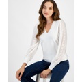 Womens Clip-Dot-Sleeve Sweater