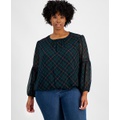 Plus Size Long Sleeve Plaid Bubble Top