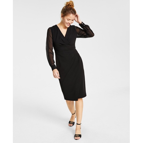 타미힐피거 Sheer-Sleeve Asymmetrical Dress