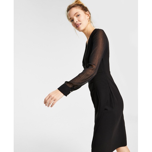 타미힐피거 Sheer-Sleeve Asymmetrical Dress