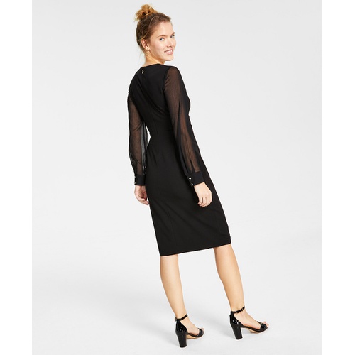 타미힐피거 Sheer-Sleeve Asymmetrical Dress