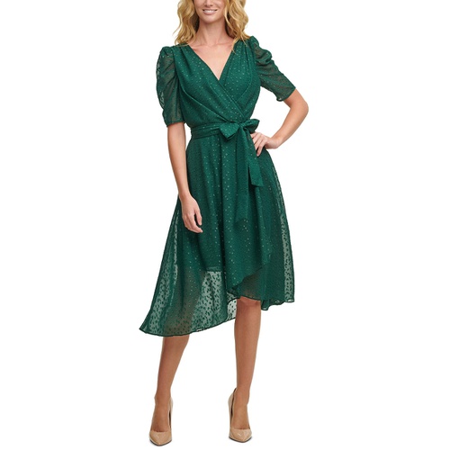 타미힐피거 Glitter-Dot Puff-Sleeve Midi Dress