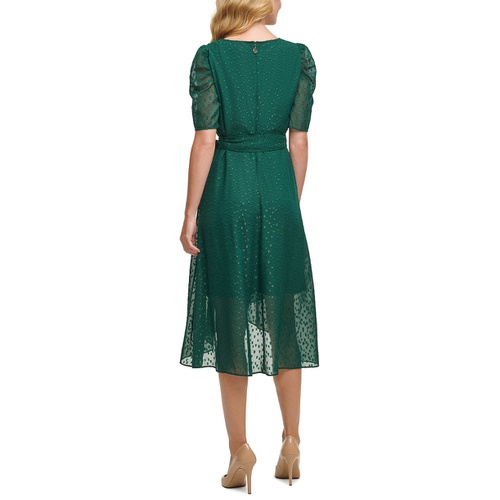 타미힐피거 Glitter-Dot Puff-Sleeve Midi Dress