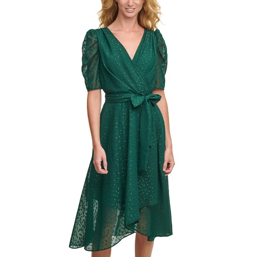 타미힐피거 Glitter-Dot Puff-Sleeve Midi Dress