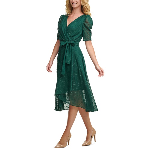 타미힐피거 Glitter-Dot Puff-Sleeve Midi Dress