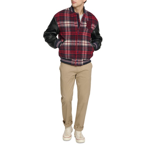 타미힐피거 Mens Wool Mix Logo Varsity Jacket