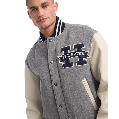 타미힐피거 Mens Leather Varsity Jacket