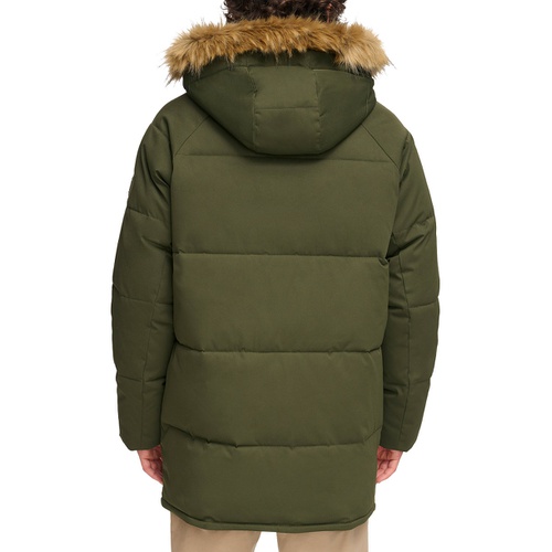 타미힐피거 Mens Long Quilted Parka with Removable Faux-Fur Trim