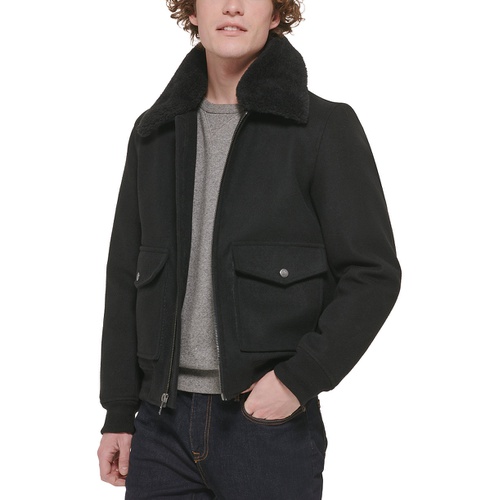 타미힐피거 Mens Faux Fur Collar Bomber Jacket