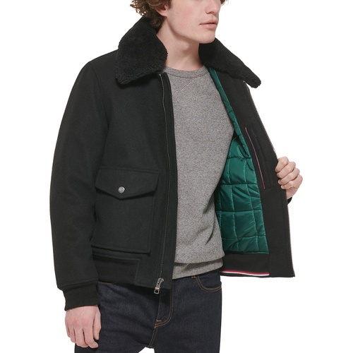 타미힐피거 Mens Faux Fur Collar Bomber Jacket