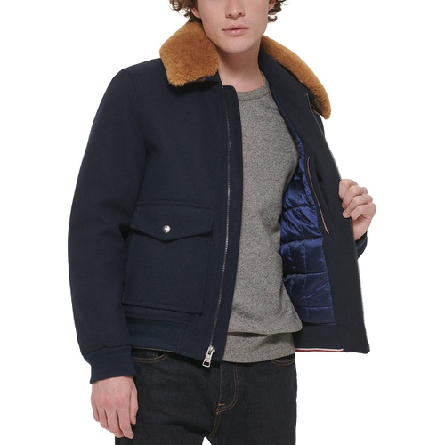 타미힐피거 Mens Faux Fur Collar Bomber Jacket