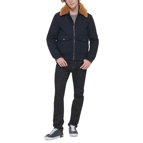 타미힐피거 Mens Faux Fur Collar Bomber Jacket