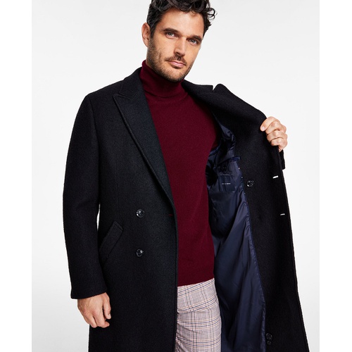 타미힐피거 Mens Modern-Fit Solid Double-Breasted Overcoat