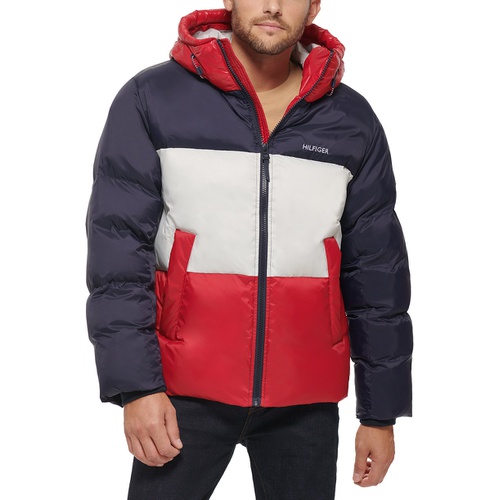 타미힐피거 Mens Colorblock Performance Hooded Puffer Jacket