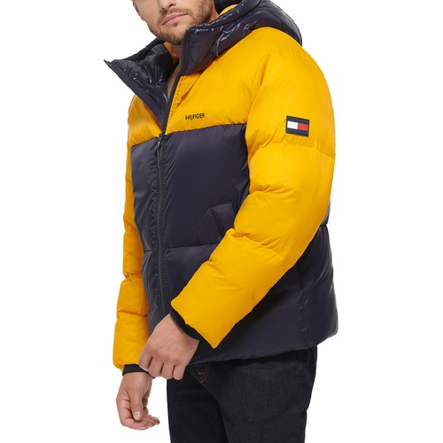 타미힐피거 Mens Colorblock Performance Hooded Puffer Jacket