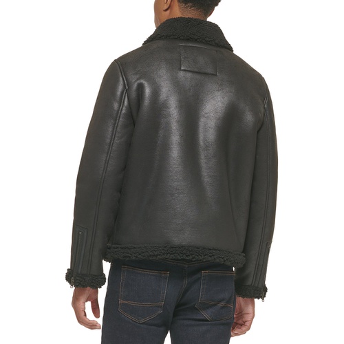 타미힐피거 Mens Faux Leather Shortie Rancher Jacket with Fleece Accents