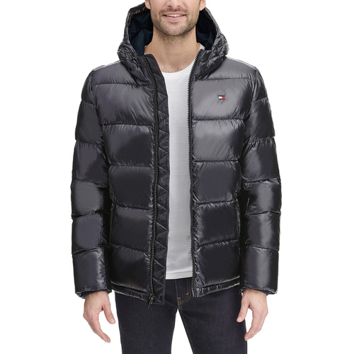 타미힐피거 Mens Pearlized Performance Hooded Puffer Coat