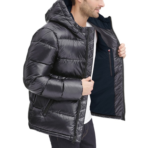 타미힐피거 Mens Pearlized Performance Hooded Puffer Coat