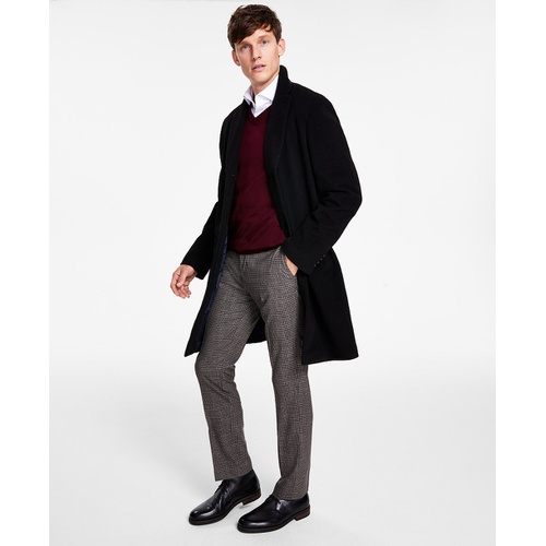 타미힐피거 Mens Addison Wool-Blend Trim Fit Overcoat