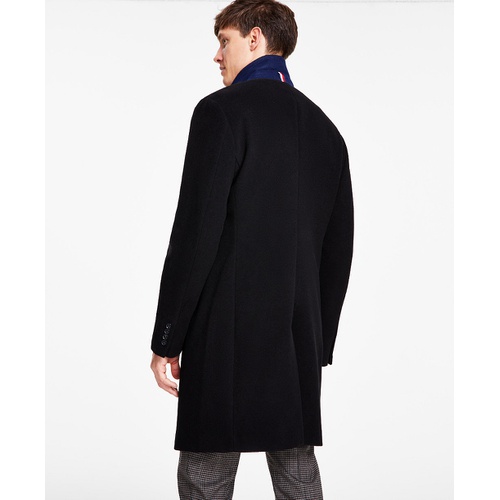 타미힐피거 Mens Addison Wool-Blend Trim Fit Overcoat