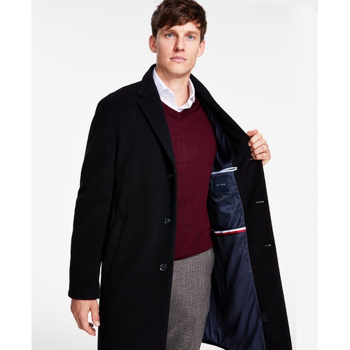 타미힐피거 Mens Addison Wool-Blend Trim Fit Overcoat