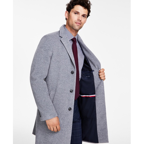 타미힐피거 Mens Addison Wool-Blend Trim Fit Overcoat