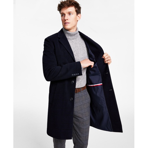 타미힐피거 Mens Addison Wool-Blend Trim Fit Overcoat