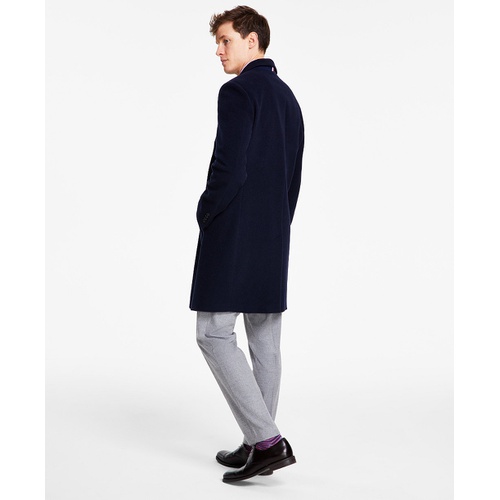 타미힐피거 Mens Addison Wool-Blend Trim Fit Overcoat