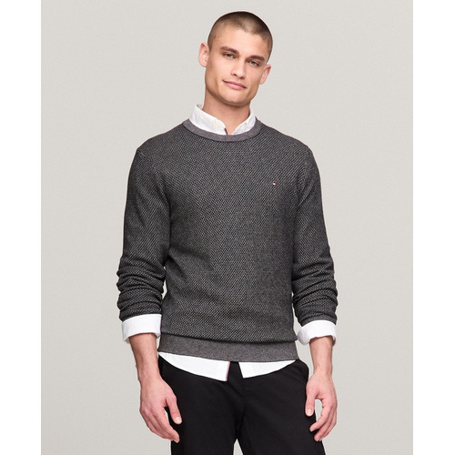 타미힐피거 Mens Crewneck Two Tone Cotton Cashmere Sweater