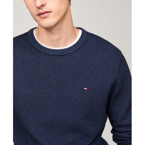 타미힐피거 Mens Crewneck Two Tone Cotton Cashmere Sweater