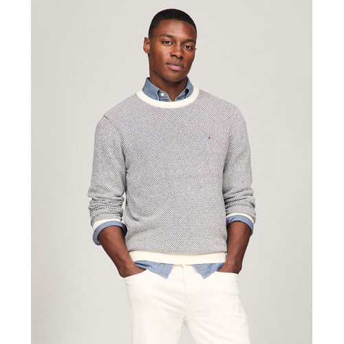 타미힐피거 Mens Crewneck Two Tone Cotton Cashmere Sweater