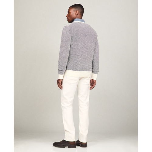 타미힐피거 Mens Crewneck Two Tone Cotton Cashmere Sweater