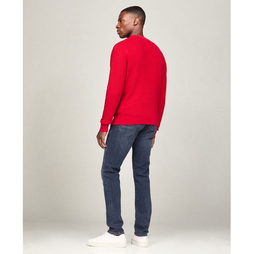 타미힐피거 Mens Textured Knit Stripe Crewneck Sweater