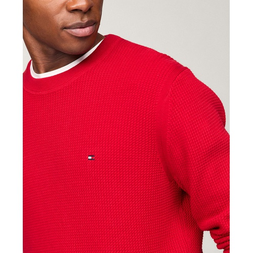 타미힐피거 Mens Textured Knit Stripe Crewneck Sweater