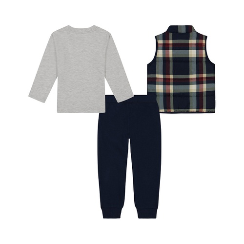 타미힐피거 Toddler Boy Plaid Print Puffer Vest Long Sleeve Jersey Tee and Joggers 3 Piece Set