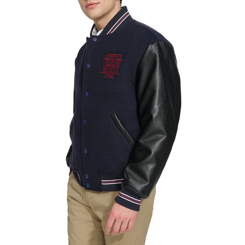 타미힐피거 Mens Wool Mix Logo Varsity Jacket