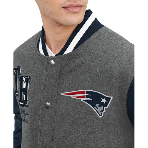 타미힐피거 Mens Heather Gray Navy New England Patriots Gunner Full Zip Varsity Jacket