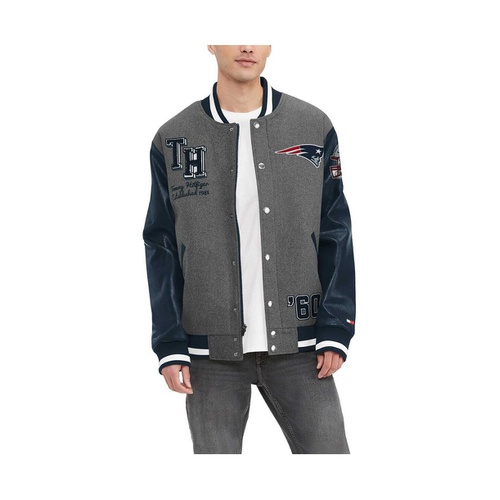 타미힐피거 Mens Heather Gray Navy New England Patriots Gunner Full Zip Varsity Jacket