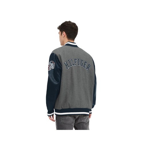 타미힐피거 Mens Heather Gray Navy New England Patriots Gunner Full Zip Varsity Jacket