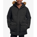 Mens Long Quilted Parka with Removable Faux Fur Trim