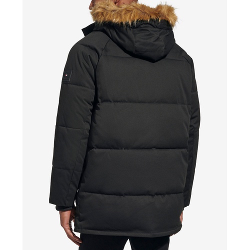 타미힐피거 Mens Long Quilted Parka with Removable Faux Fur Trim