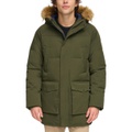 Mens Long Quilted Parka with Removable Faux Fur Trim