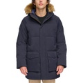 Mens Long Quilted Parka with Removable Faux Fur Trim