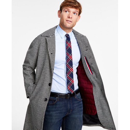 타미힐피거 Mens Modern Fit Stretch Water Resistant Houndstooth Overcoat