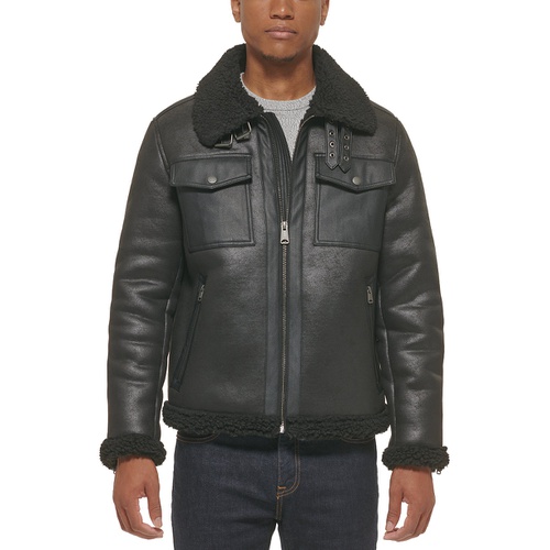 타미힐피거 Mens Faux Leather Shortie Rancher Jacket with Fleece Accents